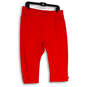 Womens Red Flat Front Elastic Waist Welt Pocket Capri Pants Size 14 image number 1
