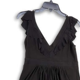 Womens Black Ruffled Sleeveless V-Neck Knee Length A-Line Dress Size 6