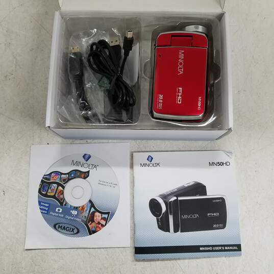 UNTESTED Minolta MN50HD 1080p Full HD 20MP Digital Camcorder Red In box image number 2