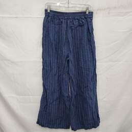 Halston WM's Bali Stripe Cropped 100% Linen Blue Pants Size 8 alternative image