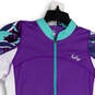 Womens Purple White Half Zip Short Sleeve Collared Biker Jersey Size Medium image number 3