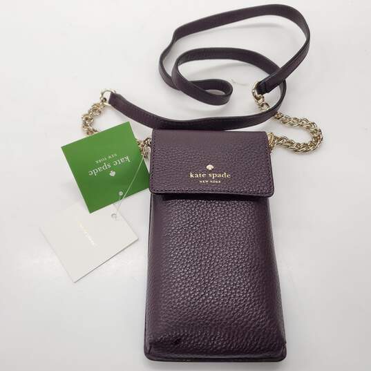 Kate Spade North South iPhone Case Purple Pebbled Leather Crossbody NWT image number 1