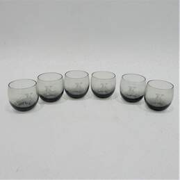 Vintage MCM Smoky Gray Glass Etched K Monogram Rocks Bar Glasses Set of 6