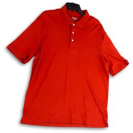 Mens Red Short Sleeve Spread Collar Button Front Polo Shirt Size 46-48