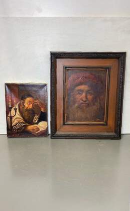 Lot of 2 Portraits of Rabbi and Philosopher Oil on canvas by Kunhert Signed.