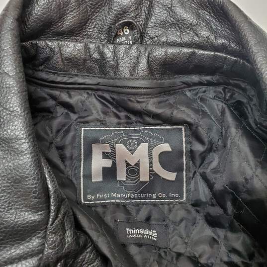 FMC Full Zip Black Leather Motorcycle Jacket Size 46 image number 3