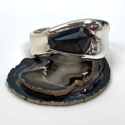 Designer Robert Lee Morris Sliver-Tone Black Stone Hinged Cuff Bracelet