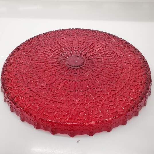 Vintage Large Red Round Glass Serving Platter and Lid image number 3