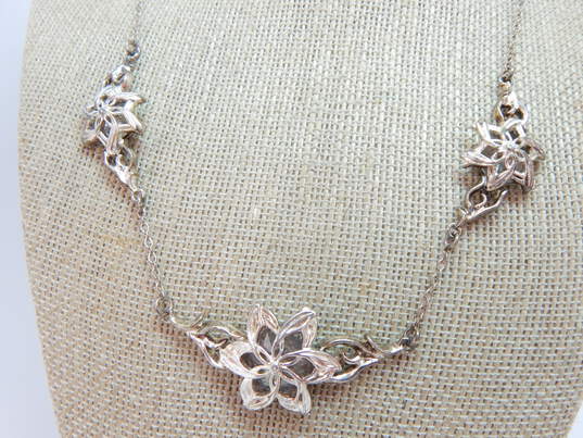 Romantic 925 Crystal Flower Overlay Pendants Unique Necklace Amethyst Teardrop Drop Earrings & Etched Filigree Bangle Bracelet 37.4g image number 4