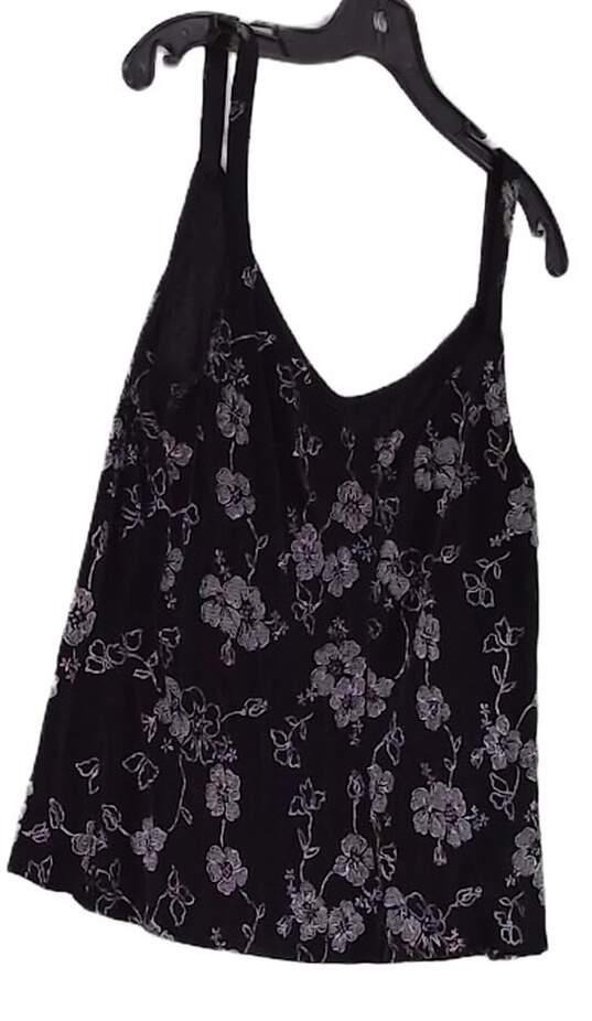 Womens Black Floral Sleeveless Scoop Neck Pullover Tank Top Size XL image number 3