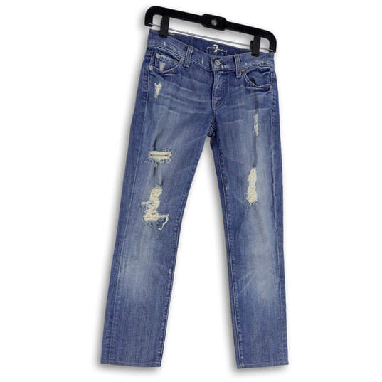 Womens Blue Denim Distressed Medium Wash Pockets Straight Leg Jeans Size 24 image number 1