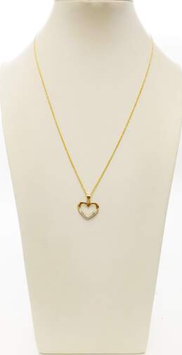 9K Yellow Gold Rhinestone Heart Pendant Necklace 1.7g