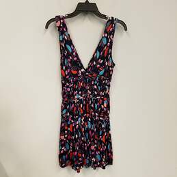 Womens Multicolor Leaf Print V-Neck Sleeveless Fit & Flare Dress Size Small
