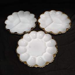 3pc. Set of Milk Glass Serving Plates with Golden Trim alternative image