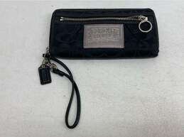 Coach Poppy Wallet Wristlet Canvas Leather Black Large Zip Around Clutch Wallet