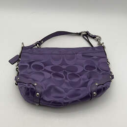 Womens Purple Signature Print Detachable Strap Logo Charm Shoulder Bag Purse