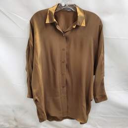Vince Brown Silk Button Up Shirt Size M