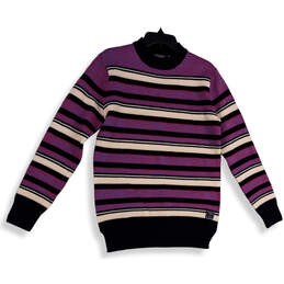 Mens Multicolor Striped Knitted Crew Neck Long Sleeve Pullover Sweater Size S