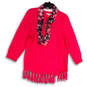 Womens Pink Long Sleeve Fringe Knitted Pullover Sweater With Scarf Size M image number 1