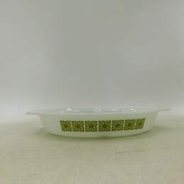 Vintage Pyrex Verde Green Square Floral 1.5 Qt. Divided Casserole Dish No Lid