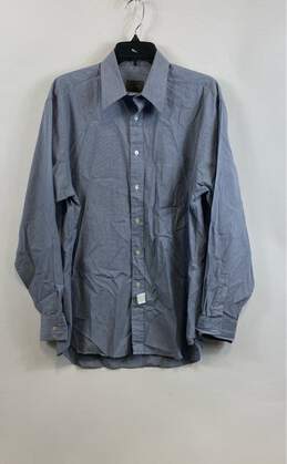 Calvin Klein Mens Blue White Pinstripe Long Sleeve Button-Up Shirt Size 16