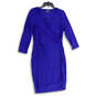 Womens Blue Wrap V-Neck Long Sleeve Ruched Knee Length Sheath Dress Size 10 image number 1