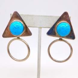 Vintage Taxco Mexican Modernist 925 Sterling Silver Faux Turquoise Statement Earrings 30.0g alternative image