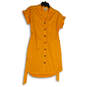 NWT Womens Yellow Short Sleeve Tie Waist Collared Shirt Dress Size XS image number 1