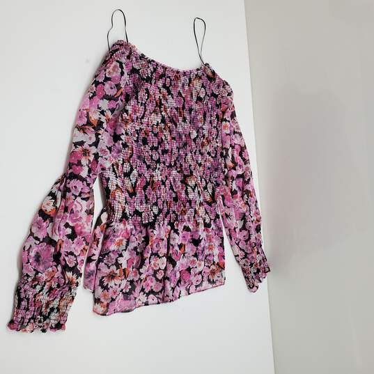 Wm Zara Blouse W/Faux Buttons Pink Floral Print Sz XL image number 2