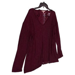 Womens Dark Purple Solid Long Sleeve V Neck Blouse Size XL alternative image