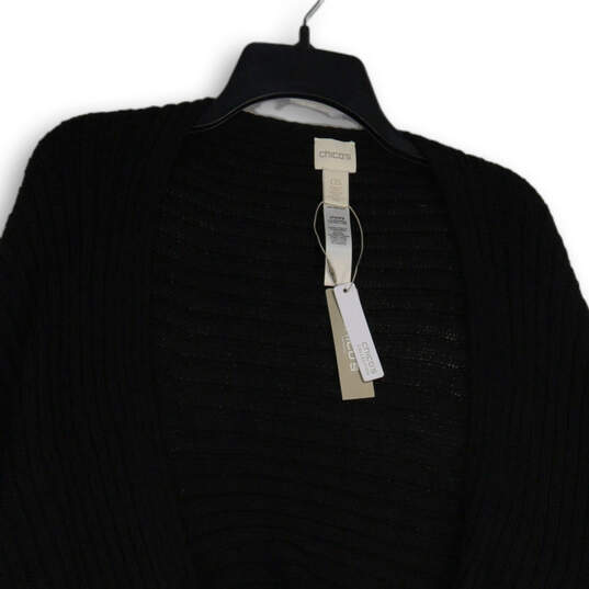 NWT Womens Black Knitted Open Front Ribbed Shawl Wrap One Size image number 3