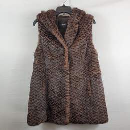 Daeho Women Brown Patterned Fur Hooded Vest Sz 55