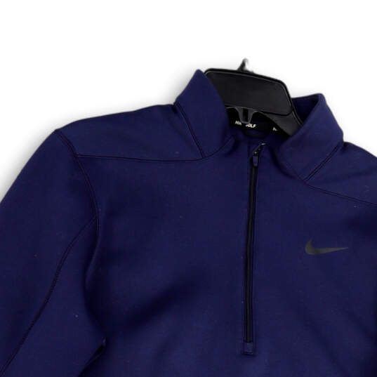 Mens Blue Long Sleeve Quarter-Zip Stretch Pullover Activewear Jacket Size M image number 3