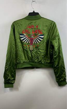 Forever 21 Womens Green Pockets Long Sleeve Full Zip Bomber Jacket Size Large alternative image