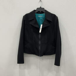 NWT Womens Black Long Sleeve Collared Full-Zip Biker Jacket Size 16