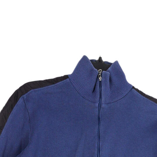 Mens Blue Knitted Mock Neck 1/4 Zip Long Sleeve Pullover Sweater Size M Reg image number 3