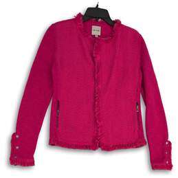Nic+Zoe Womens Pink Fringe Long Sleeve Zipper Pocket Open Front Jacket Size XS