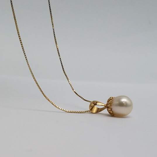 14k Gold FW Pearl Box Chain 19 Inch Necklace 2.2g image number 3