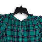 NWT Womens Green Blue Plaid 3/4 Sleeve Back Keyhole Blouse Top Size S image number 4