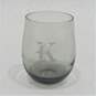 Vintage MCM Smoky Gray Glass Etched K Monogram Stemless Wine Glasses Set of 6 image number 7