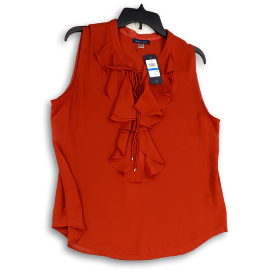 NWT Womens Orange Ruffle Front Sleeveless Pullover Blouse Top Size XL image number 1