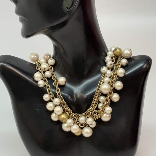 Designer Stella & Dot Gold-Tone Multi Strand Pearl Statement Necklace image number 1