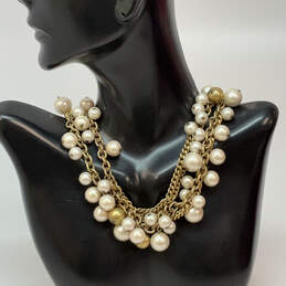 Designer Stella & Dot Gold-Tone Multi Strand Pearl Statement Necklace