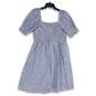 NWT Draper James Womens Blue White Striped Puff Sleeve Fit & Flare Dress Size L image number 2