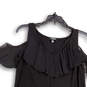 Womens Black Cold Shoulder Sleeve V-Neck Ruffle Knee Length Swing Dress M image number 3