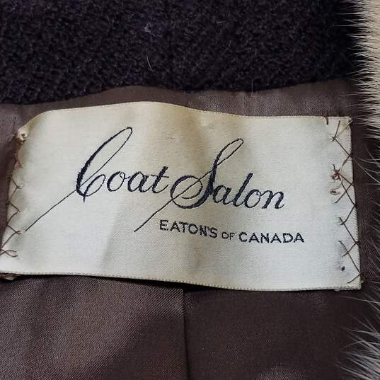 Vintage Eaton's Canada Mink Fur Collar Long Wool Pea Coat image number 3