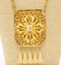 Vintage Lisner Cartouche Gold Tone Cut Out Open Work Pendant Necklace 58.9g image number 4
