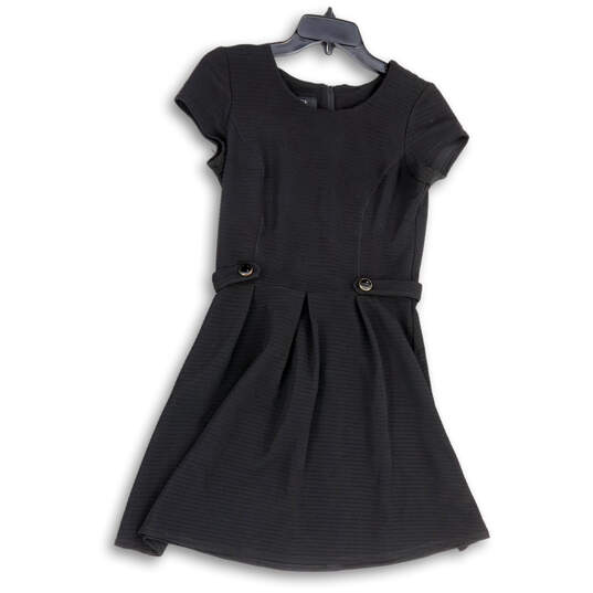 Womens Black Round Neck Short Sleeve Knee Length Fit &  Flare Dress Size 7 image number 1