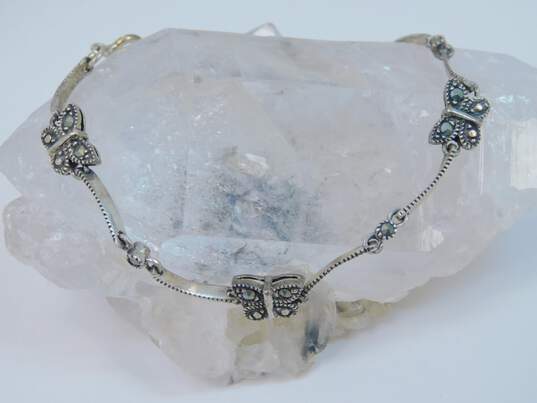 Romantic 925 Sterling Silver Oblong Hoop Earrings Marcasite Butterfly Bracelet & Moonstone Ring 22.4g image number 9