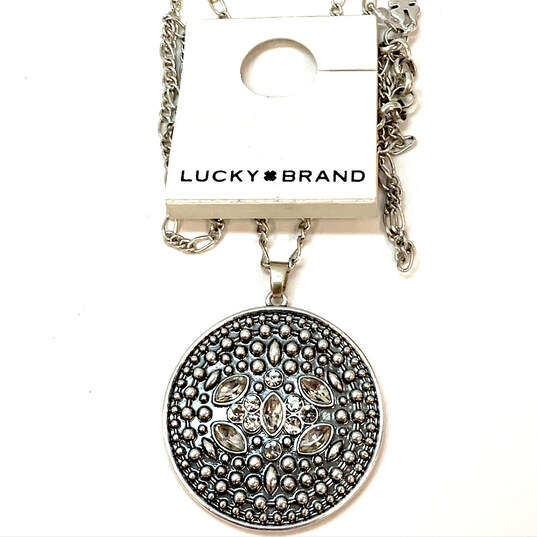 Designer Lucky Brand Silver-Tone Rhinestone Chain Round Pendant Necklace image number 1